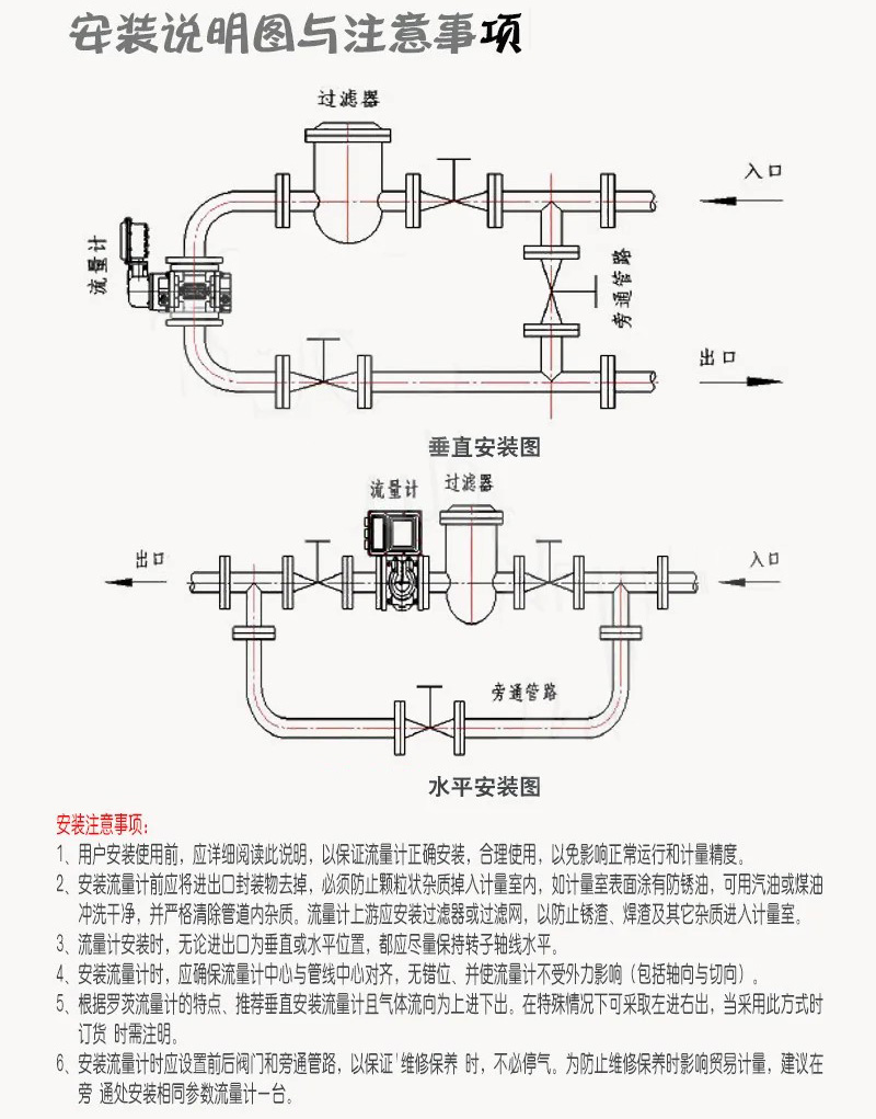 不銹鋼羅茨流量計安裝說明圖