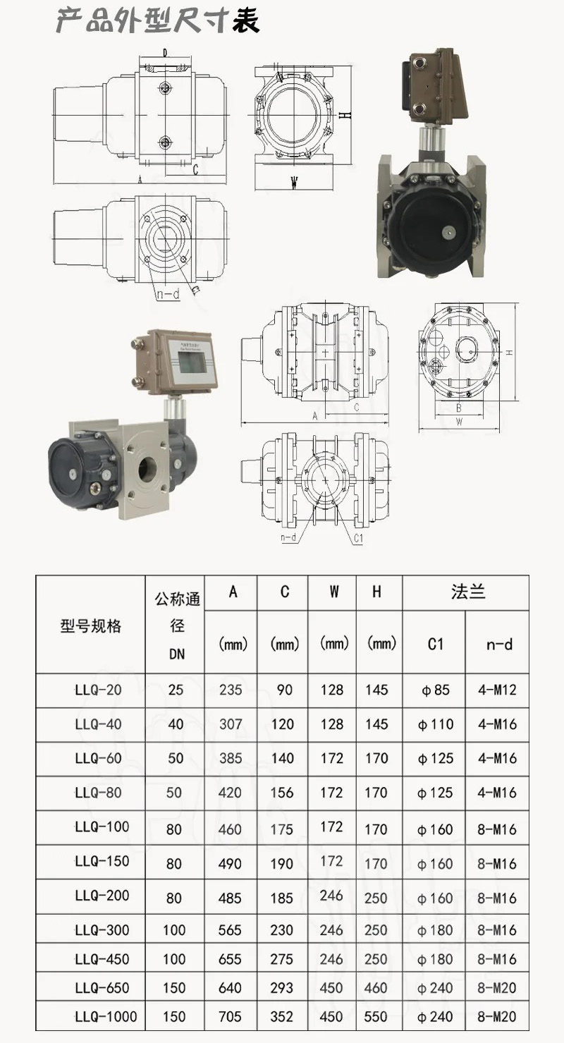 不銹鋼羅茨流量計外形尺寸表